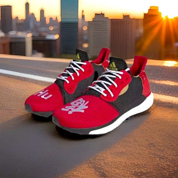 Pharrell x adidas Solar Hu Glide Chinese New Year Sneakers Red Black Size 9 - Picture 1 of 6